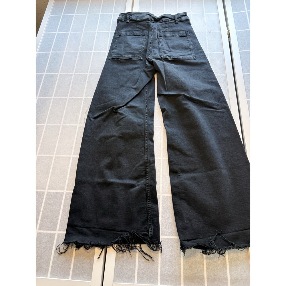 Zara Women Sz 4 Black High Waist Wide Leg Raw Hem Frayed Denim Barrel Jeans - Picture 8 of 8